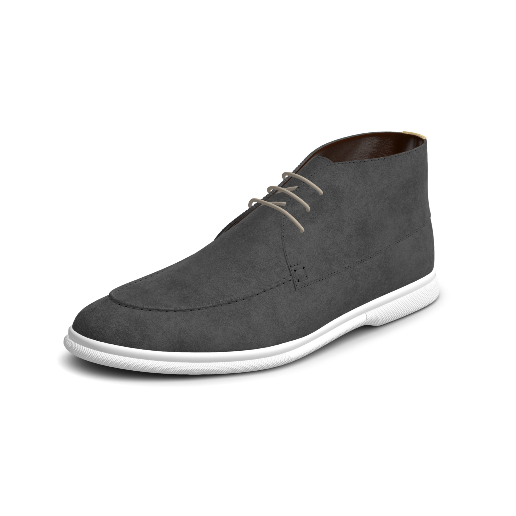 Gray suede shoe with color swatches on a website interface