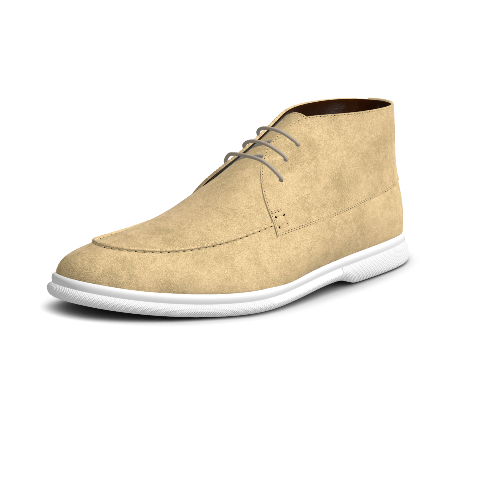 Beige suede shoe with color swatches above on a white background
