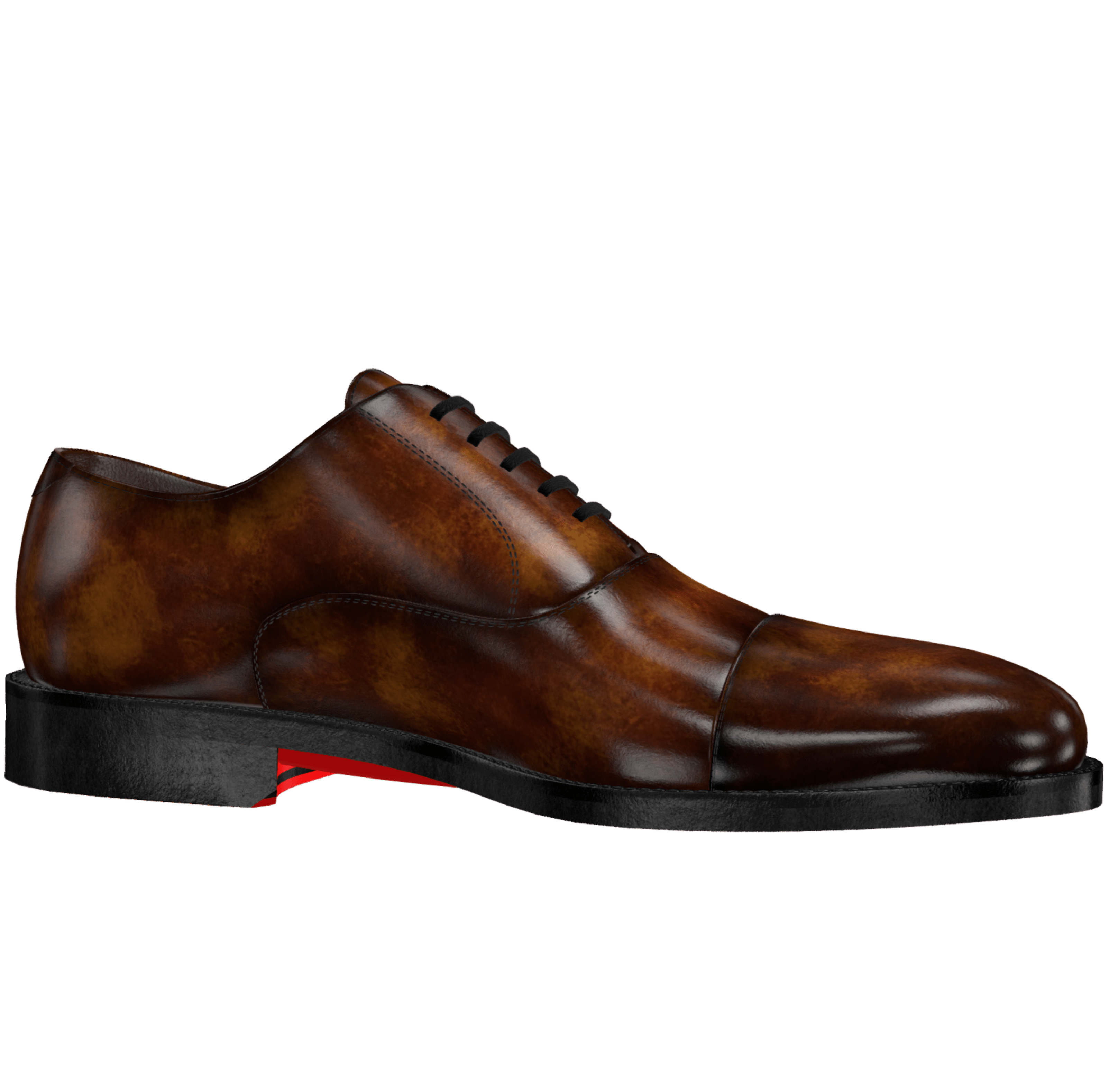 Brown dress shoe displayed on a computer screen with editing tools.