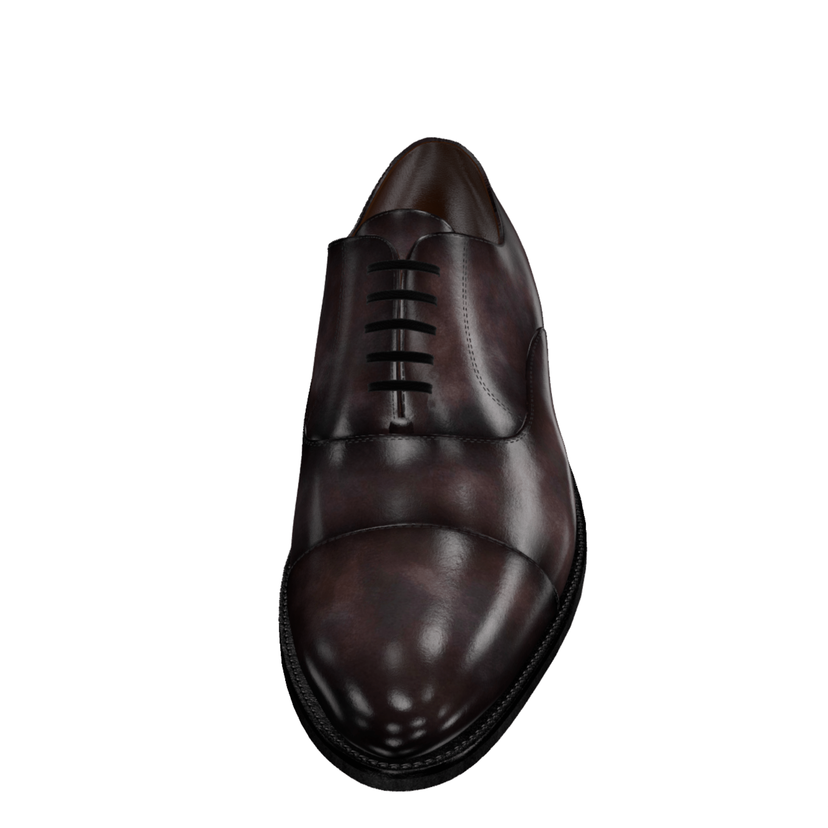 Brown leather dress shoe displayed on a computer screen with editing tools.