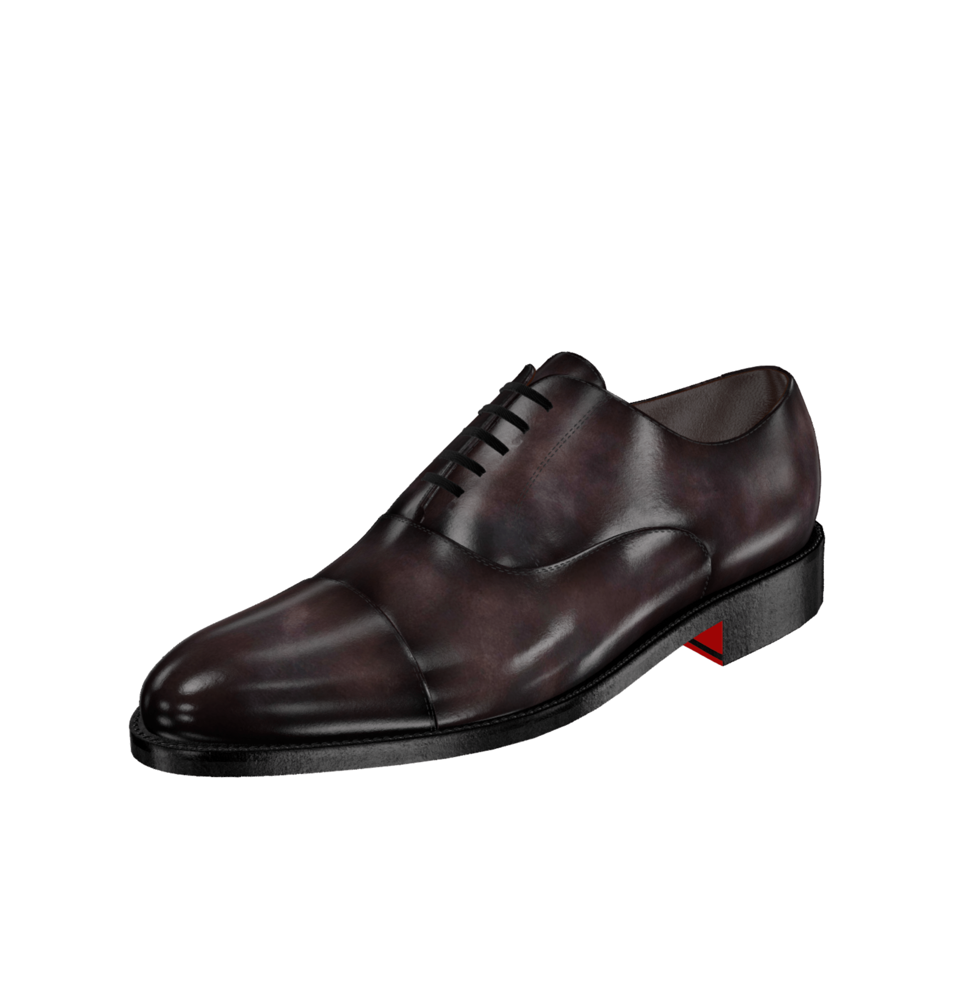Brown dress shoe on a white background with a software interface overlay.