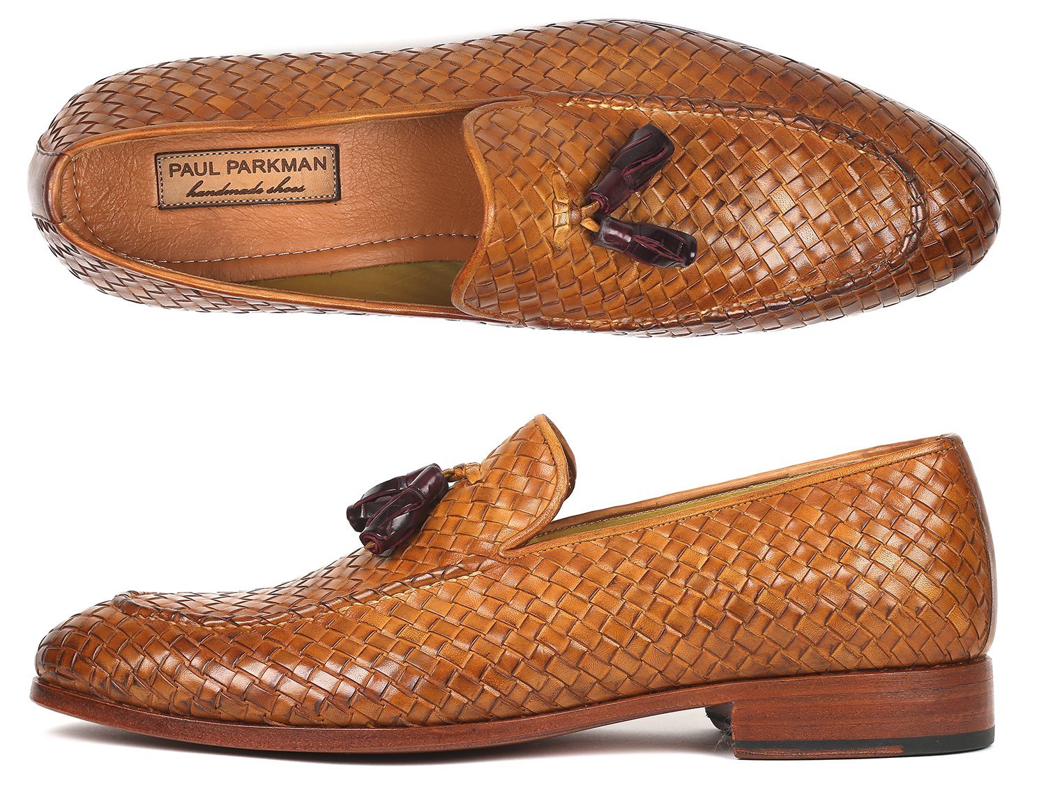 il Capo - Men's Woven Leather Tassel Loafers Camel Colour