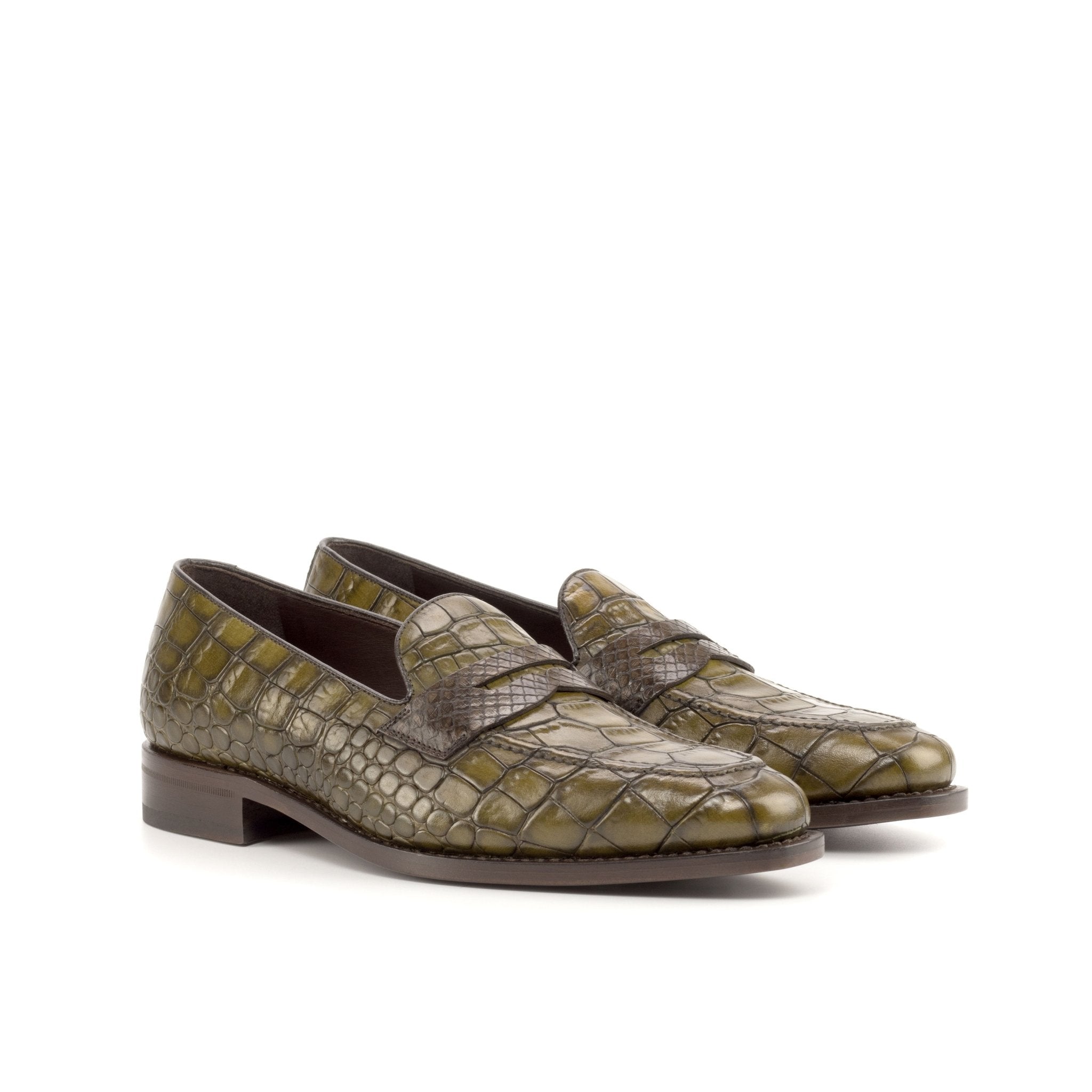 Raman - Green Crocodile embossed leather loafers for men