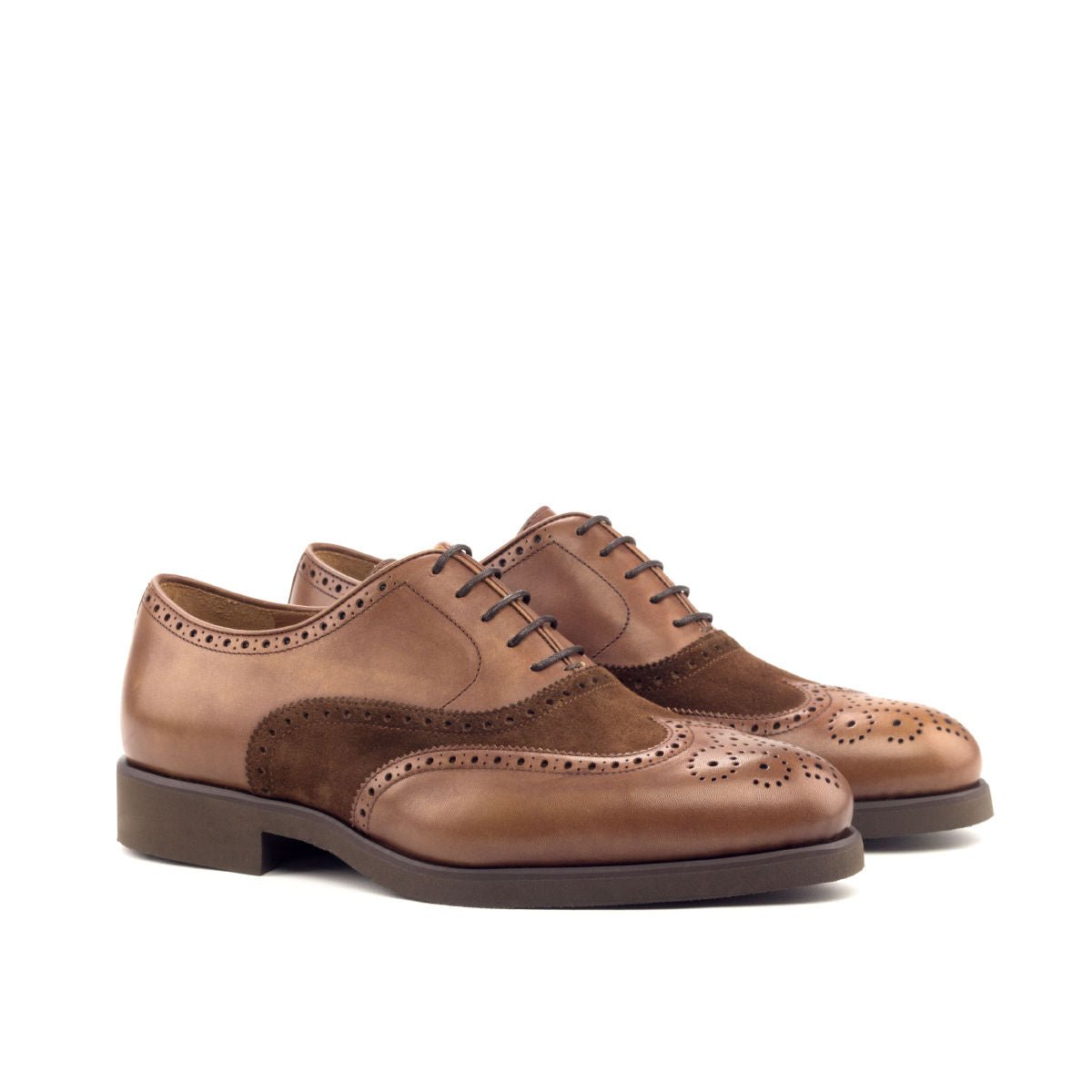 Opalestra - Brown leather brogue oxford shoes with suede