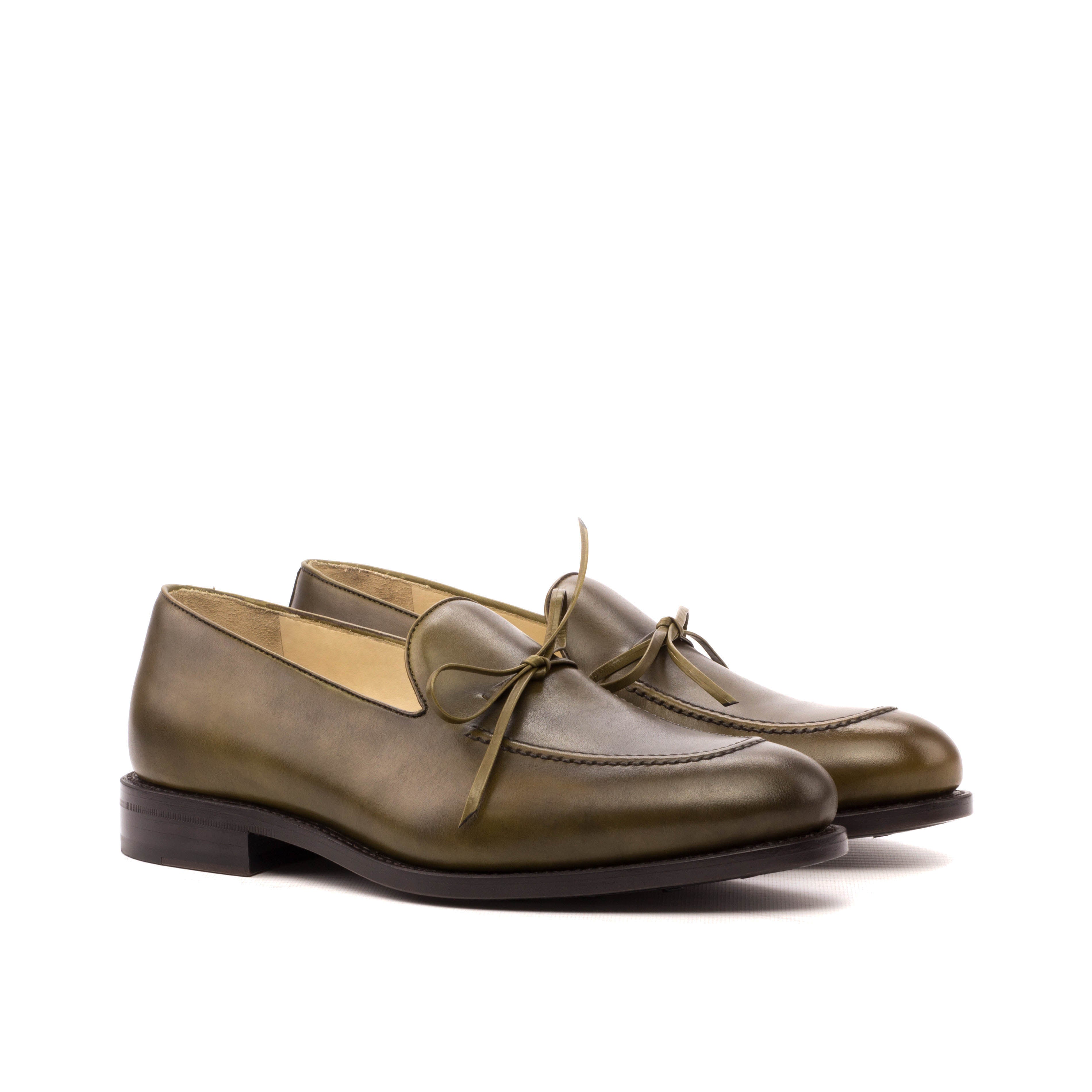 Alimo - Unique green Bow leather loafers for men. Handcrafted