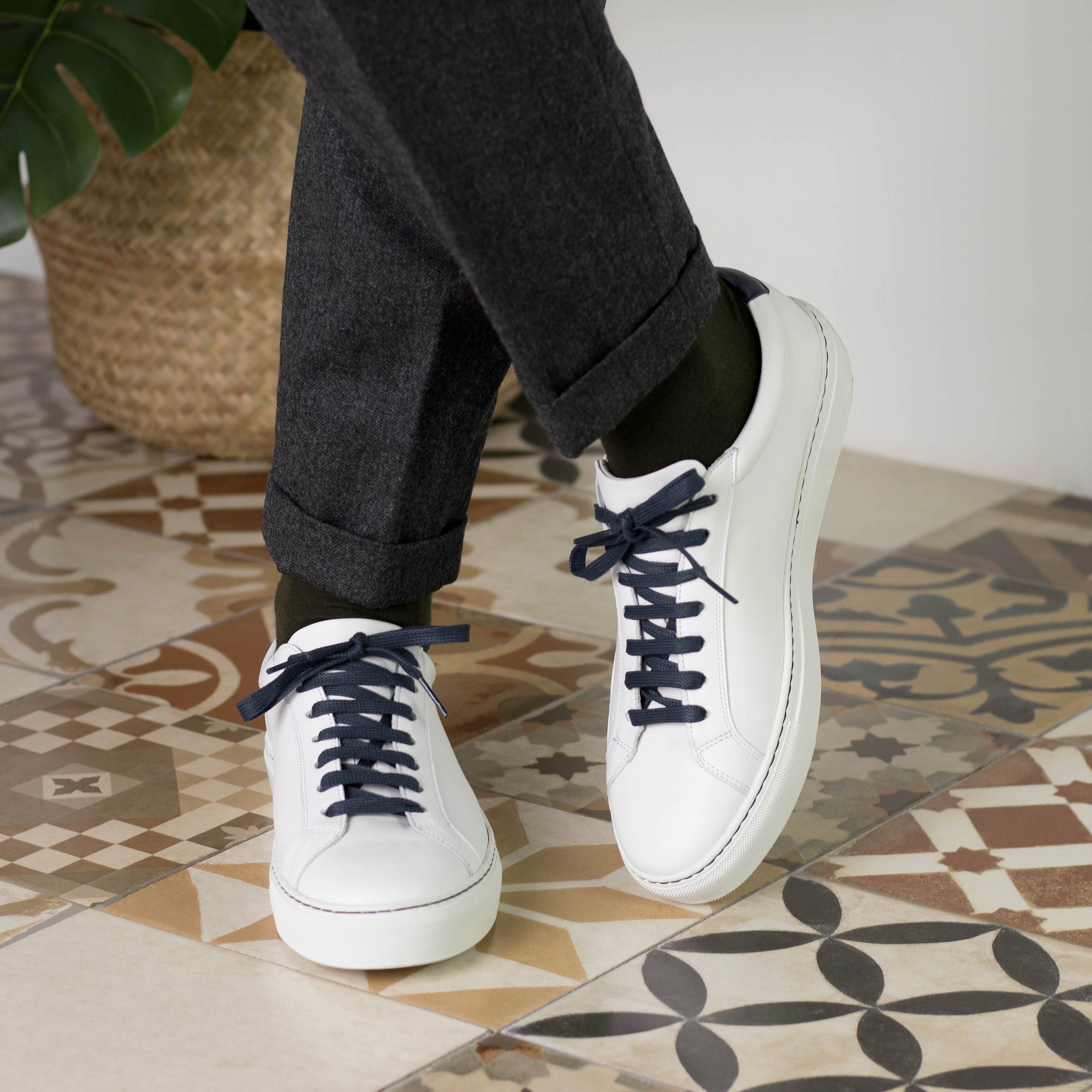 Volare - White Men's Italian Leather Dress Sneakers