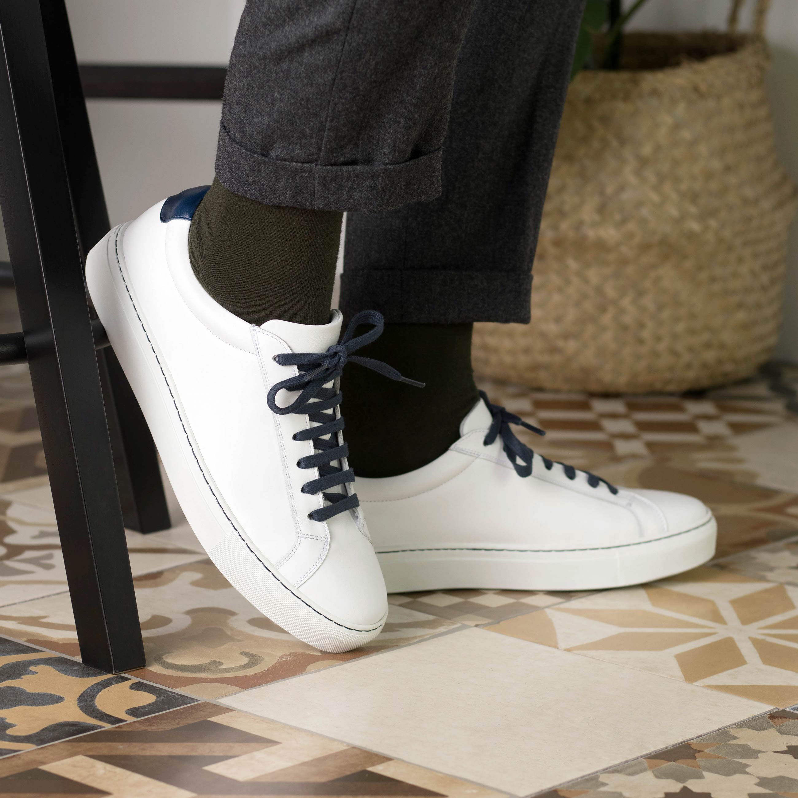 Volare - White Men's Italian Leather Dress Sneakers