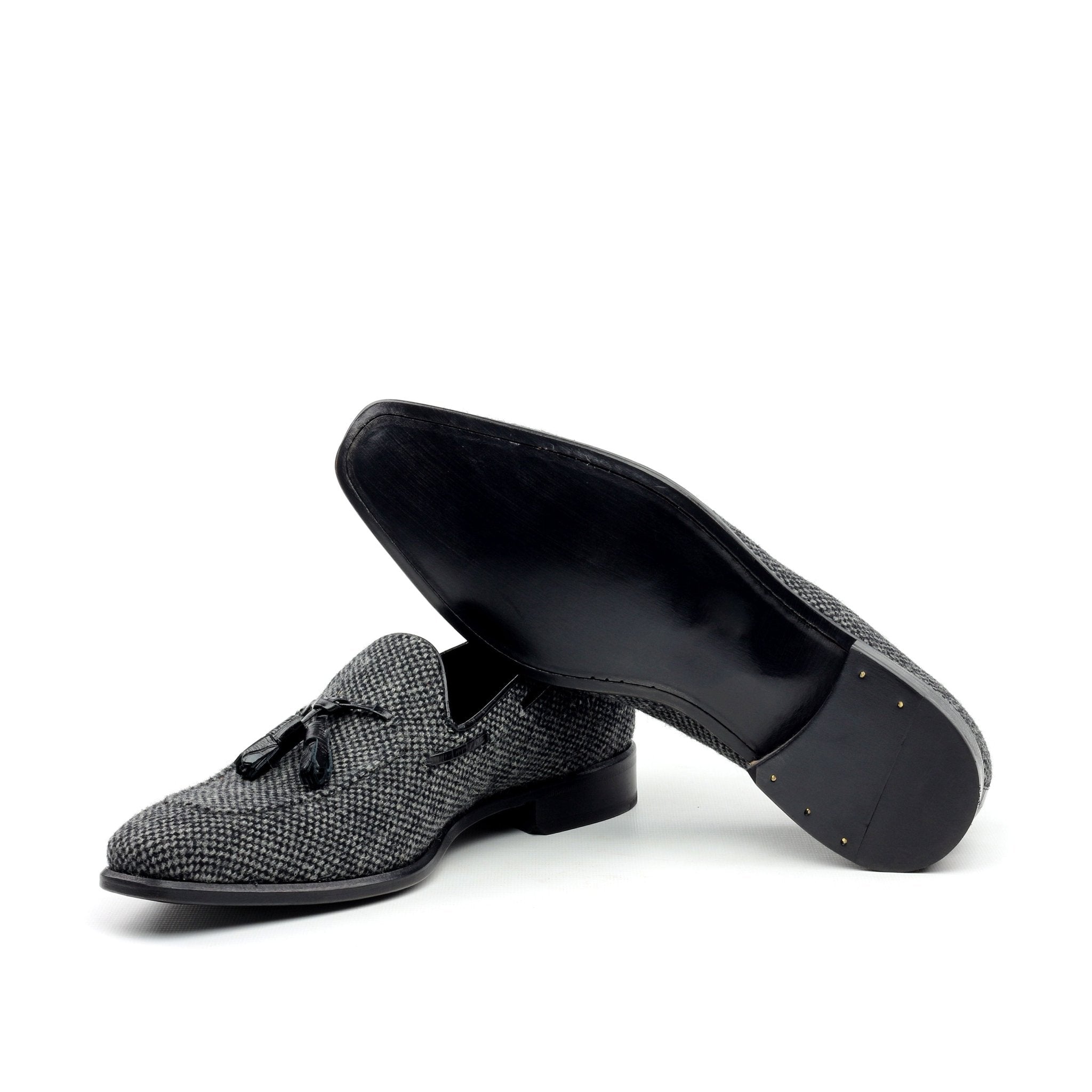 Rovan - Elegant Flannel Dark Grey Tassel Loafer. Big sizes available