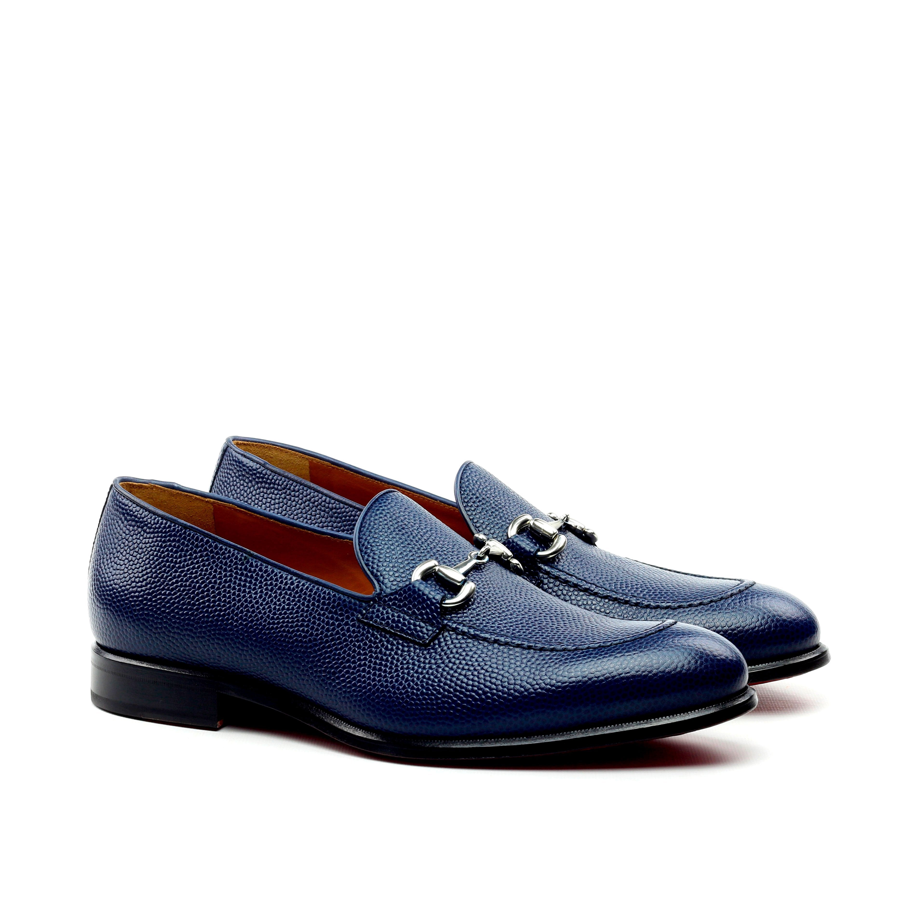 Rozo 3 - Red bottom sole Pebble Grain leather Navy Blue Loafers