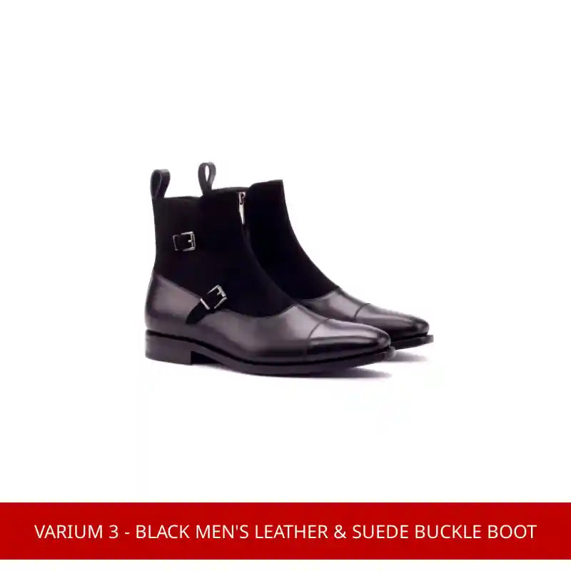 Varium 3 - Black Men's Leather & Suede Buckle Boot by@Outfy