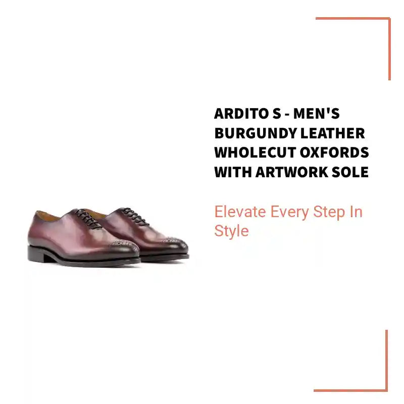 Ardito S - Men's Burgundy Leather Wholecut Oxfords with artwork sole by@Outfy