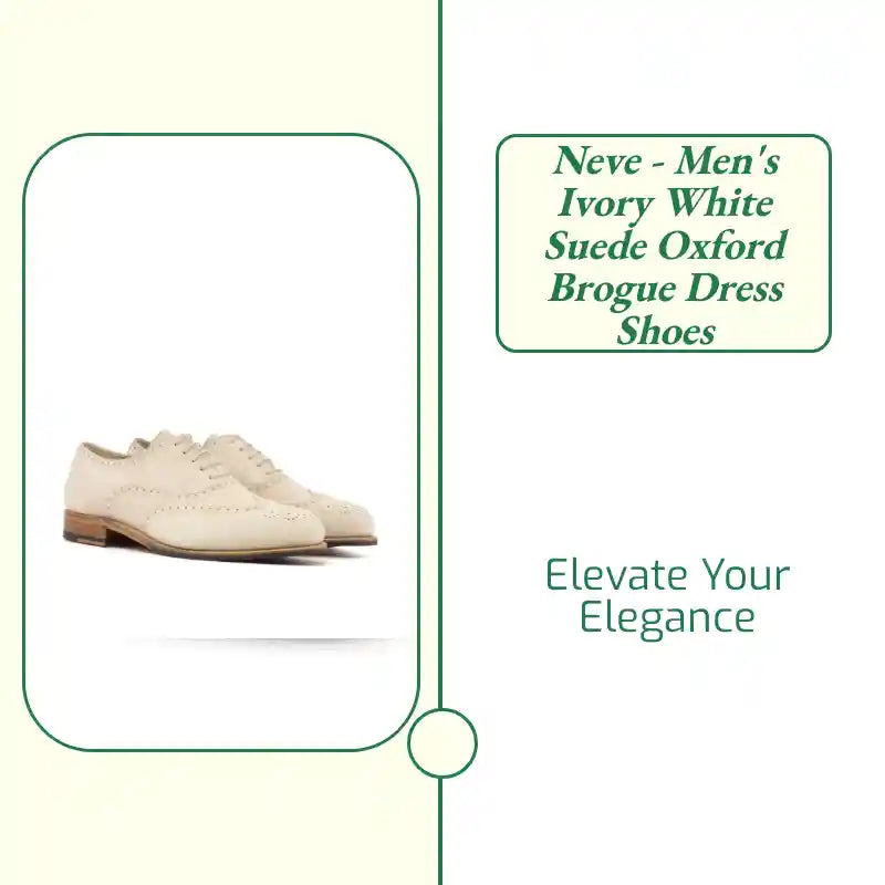 Neve - Men's Ivory white suede oxford brogue dress shoes by@Outfy