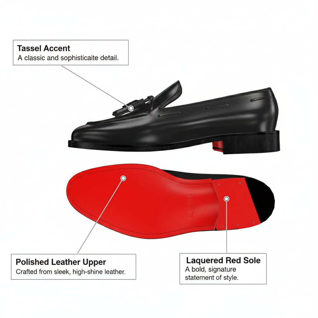 Rubea - Men's Red bottoms shoes tassel leather loafers