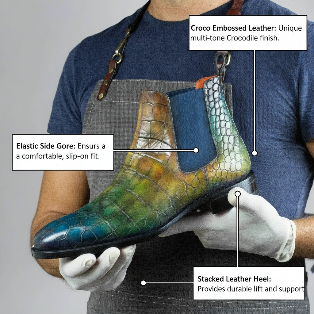 Refano - Men's Croc print embossed Chelsea Boots