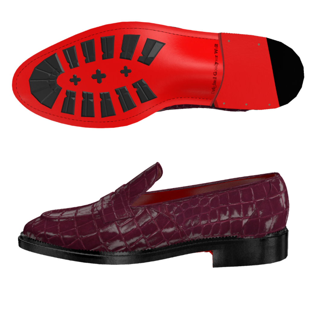 Arconya Real Exotic Crocodile skin red bottom burgundy loafers