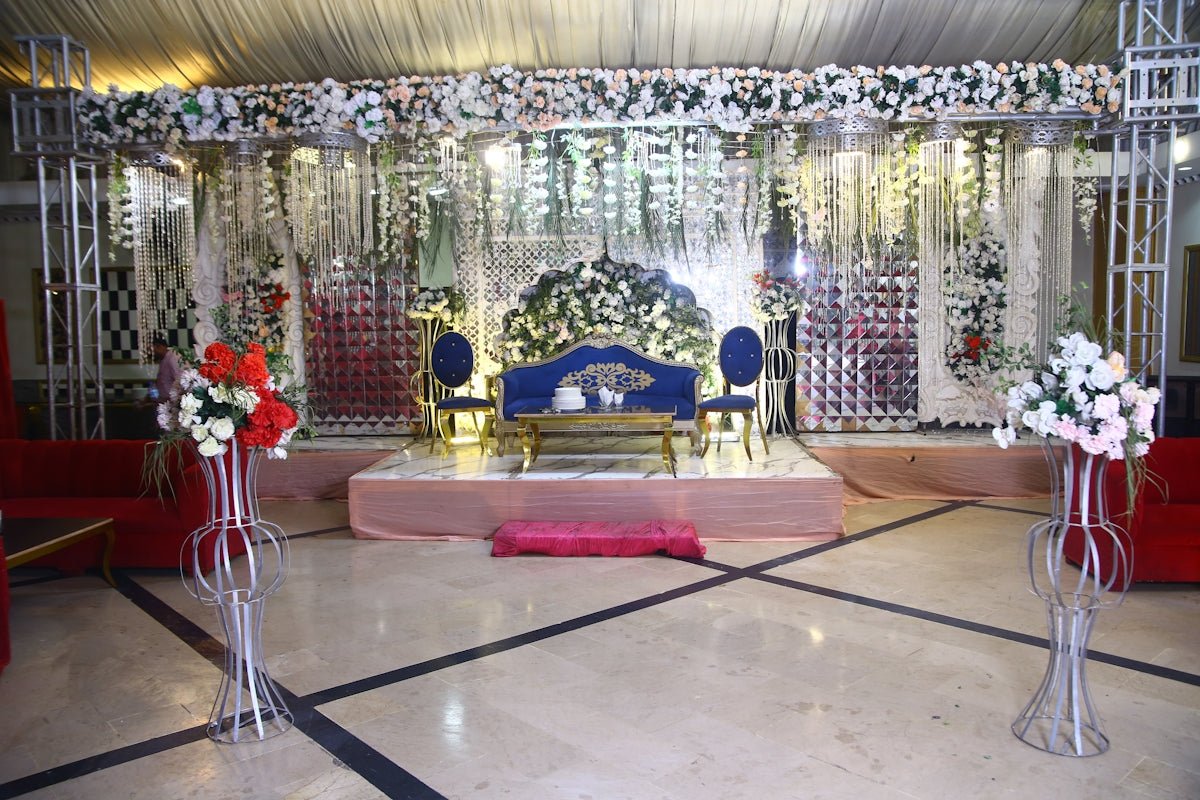 A stage set up for a wedding ceremony