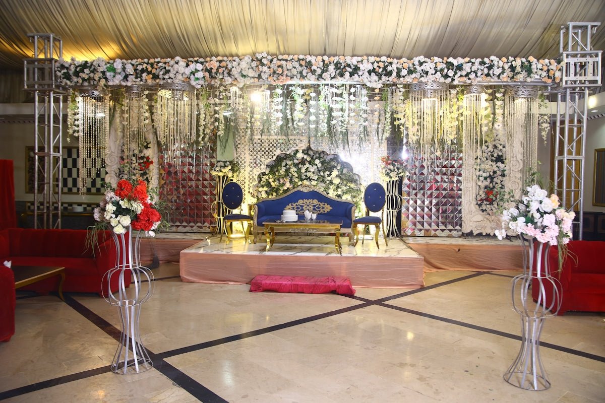 A stage set up for a wedding ceremony