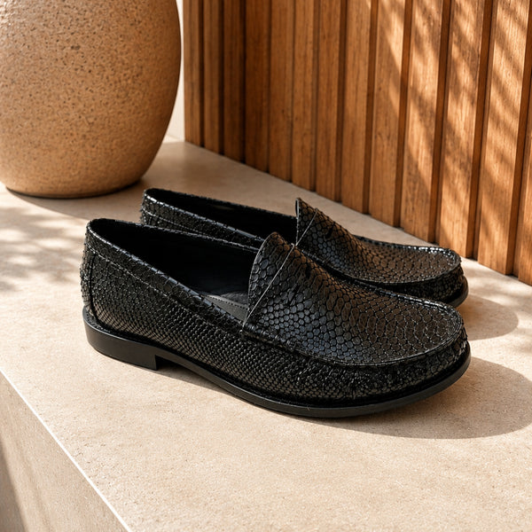Serara glossy snake-embossed leather penny loafers for women, view 3 of 3