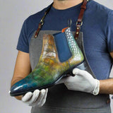 Colorful Croc Patina Chelsea Boots showcasing a multi-color patina croco design