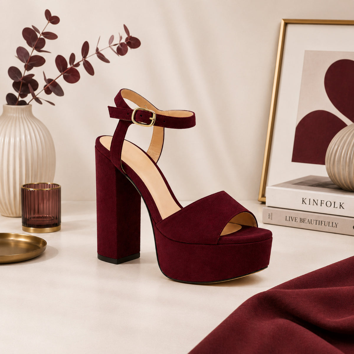 Clairalia suede platform block-heel sandals for women, view 2 of 3
