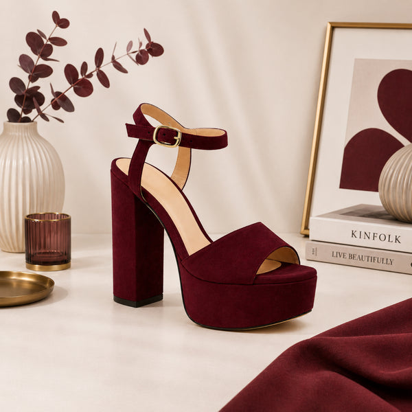 Clairalia suede platform block-heel sandals for women, view 2 of 3