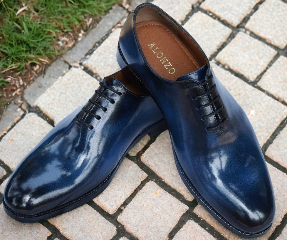 Evani -  Wholecut Handamade blue Leather oxford dress shoes