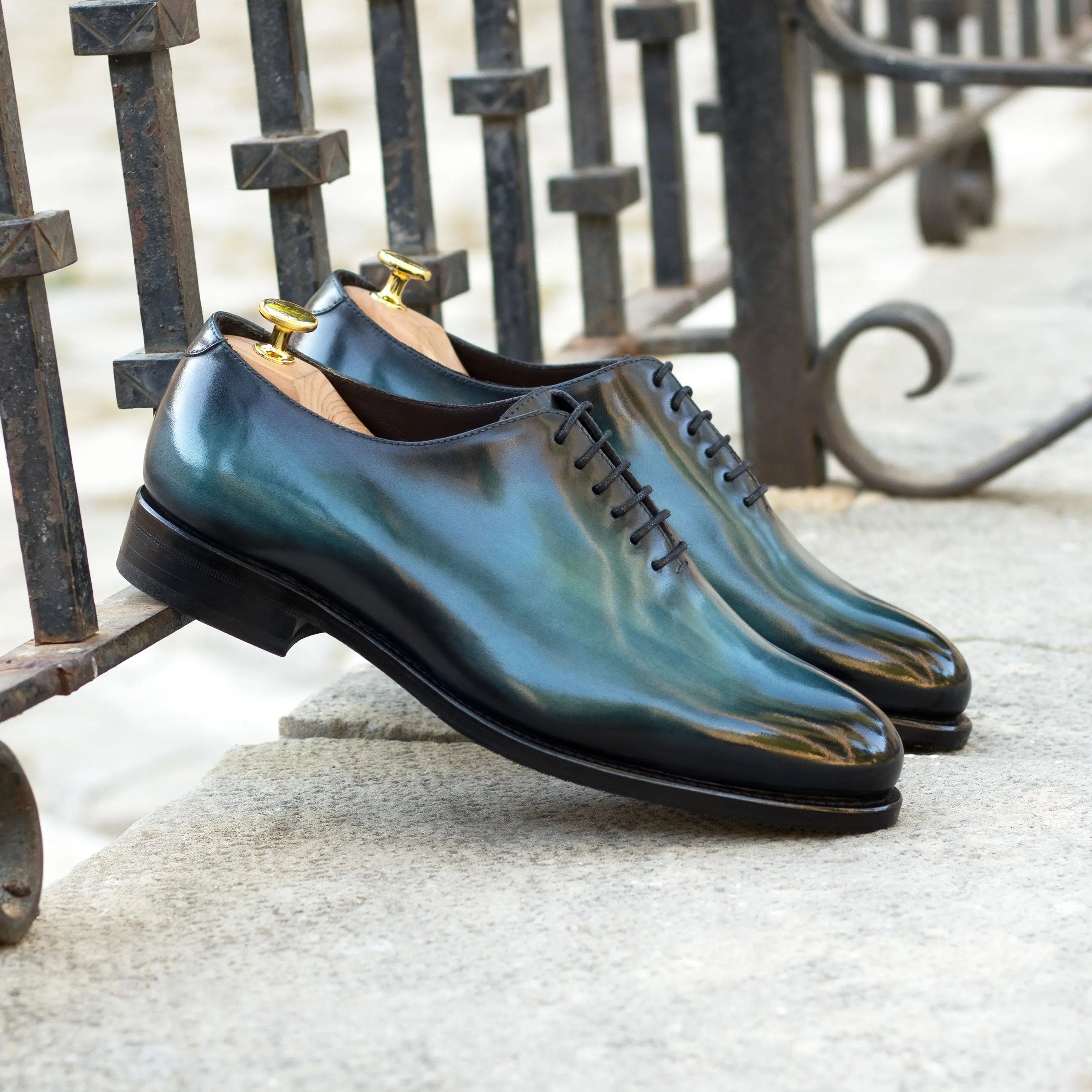 Arconya Navy - Leather patina Whole Cut oxford dress shoes. Big Sizes