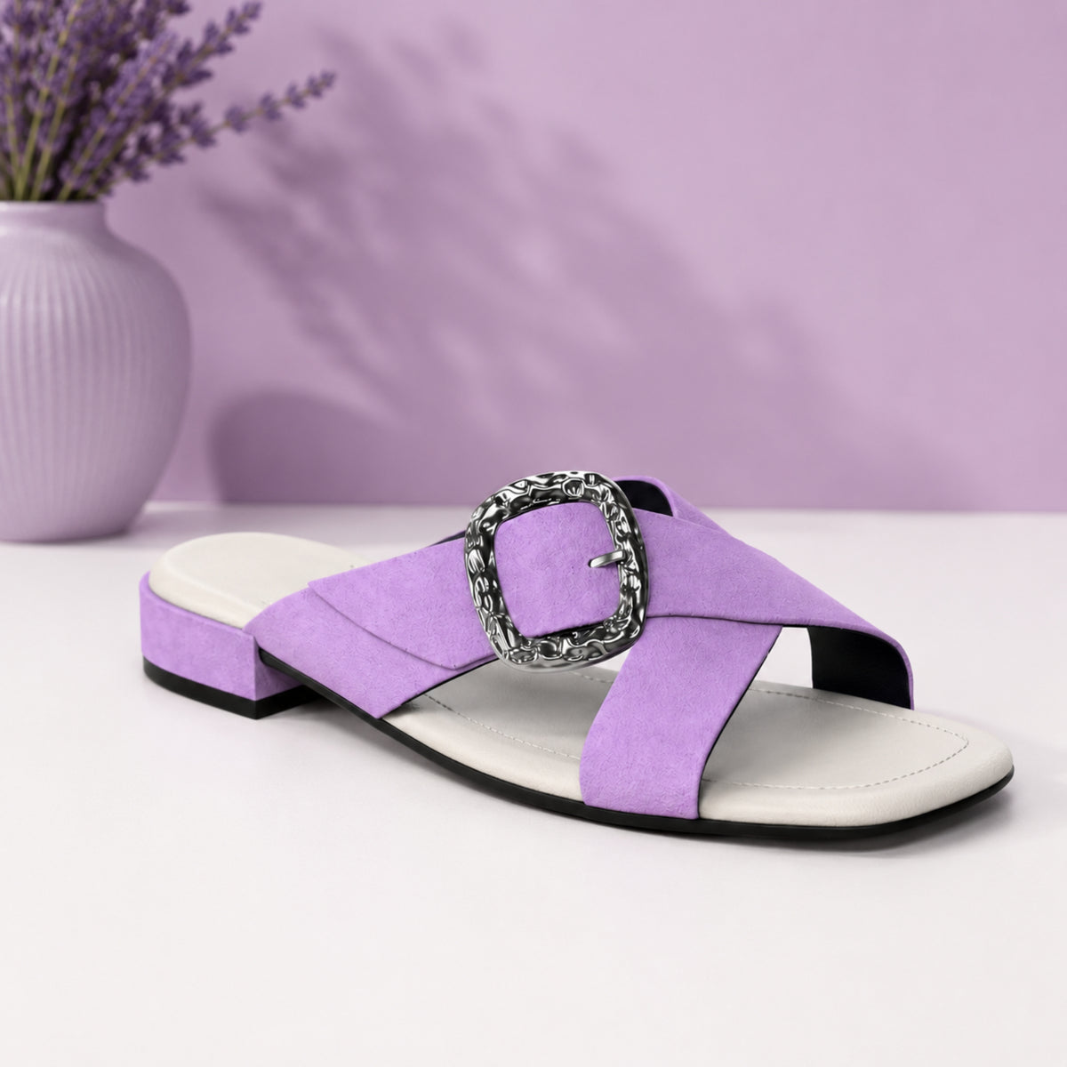 Navano suede cross-strap low-heel slide sandals for women, view 2 of 3