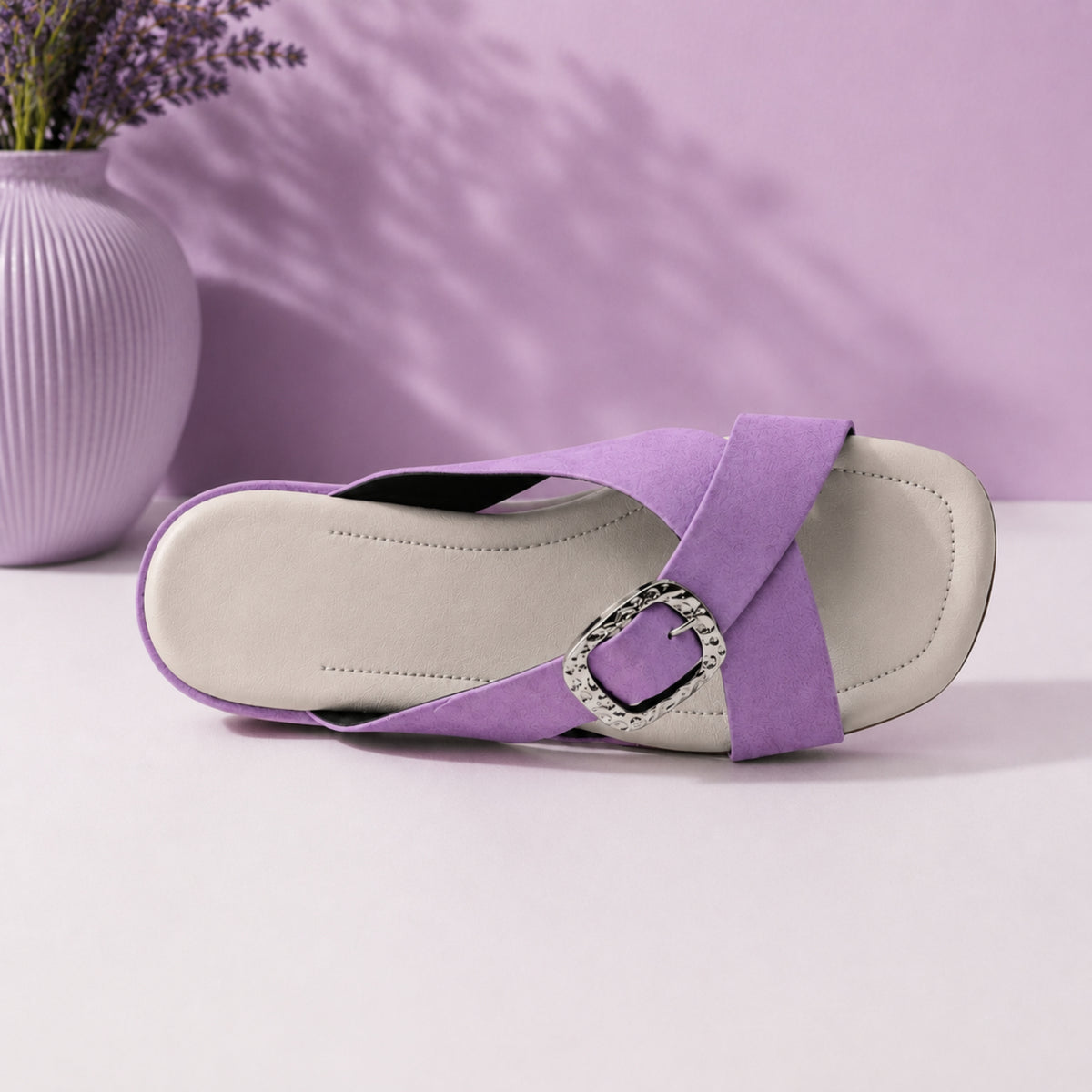 Navano suede cross-strap low-heel slide sandals for women, view 3 of 3