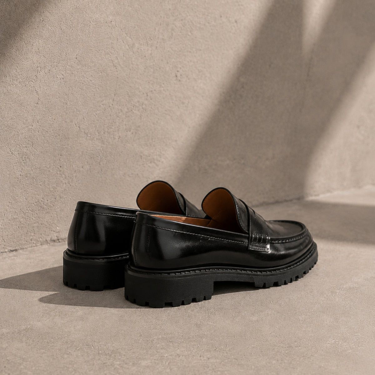 Beloria glossy leather chunky penny loafers for women, view 3 of 3