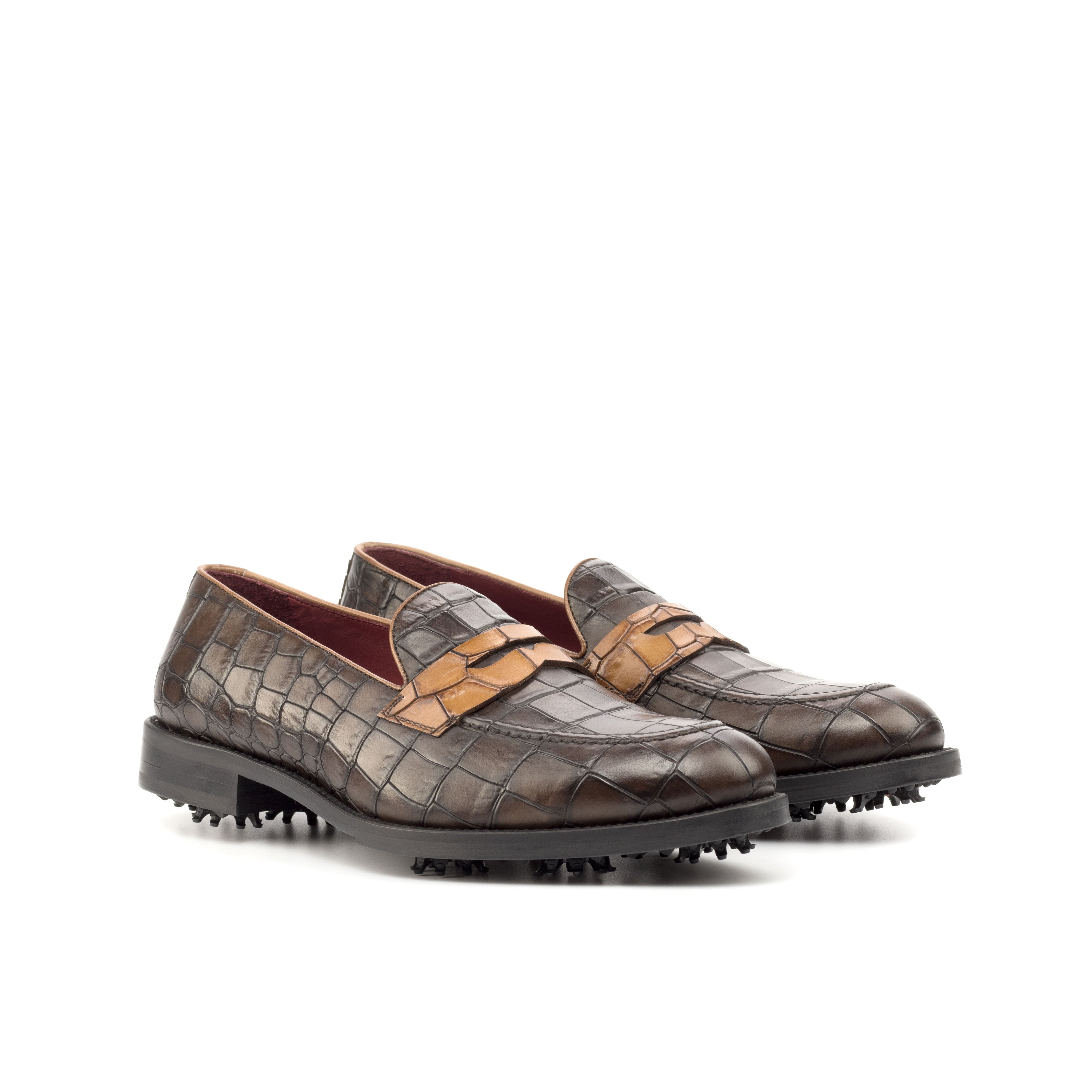 Florestra - crocodile embossed leather loafers golf shoes