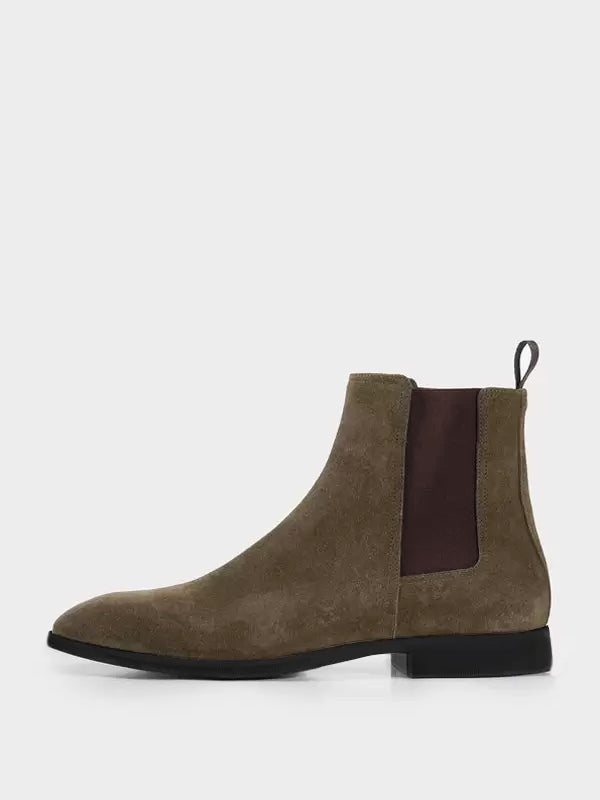 Navessa - olive suede chelsea boots for men