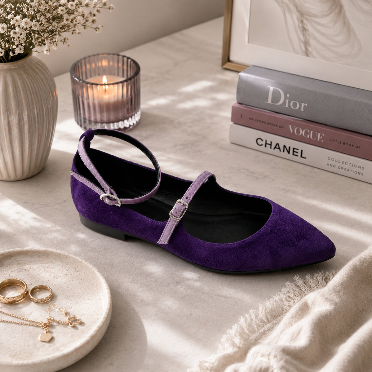 Auresia suede ankle-strap Mary Jane flats for women, view 2 of 3