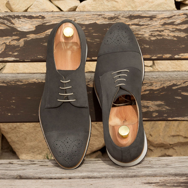 Capra2 - men's grey buck shoes. genuine suede leather & wedge rubber sole