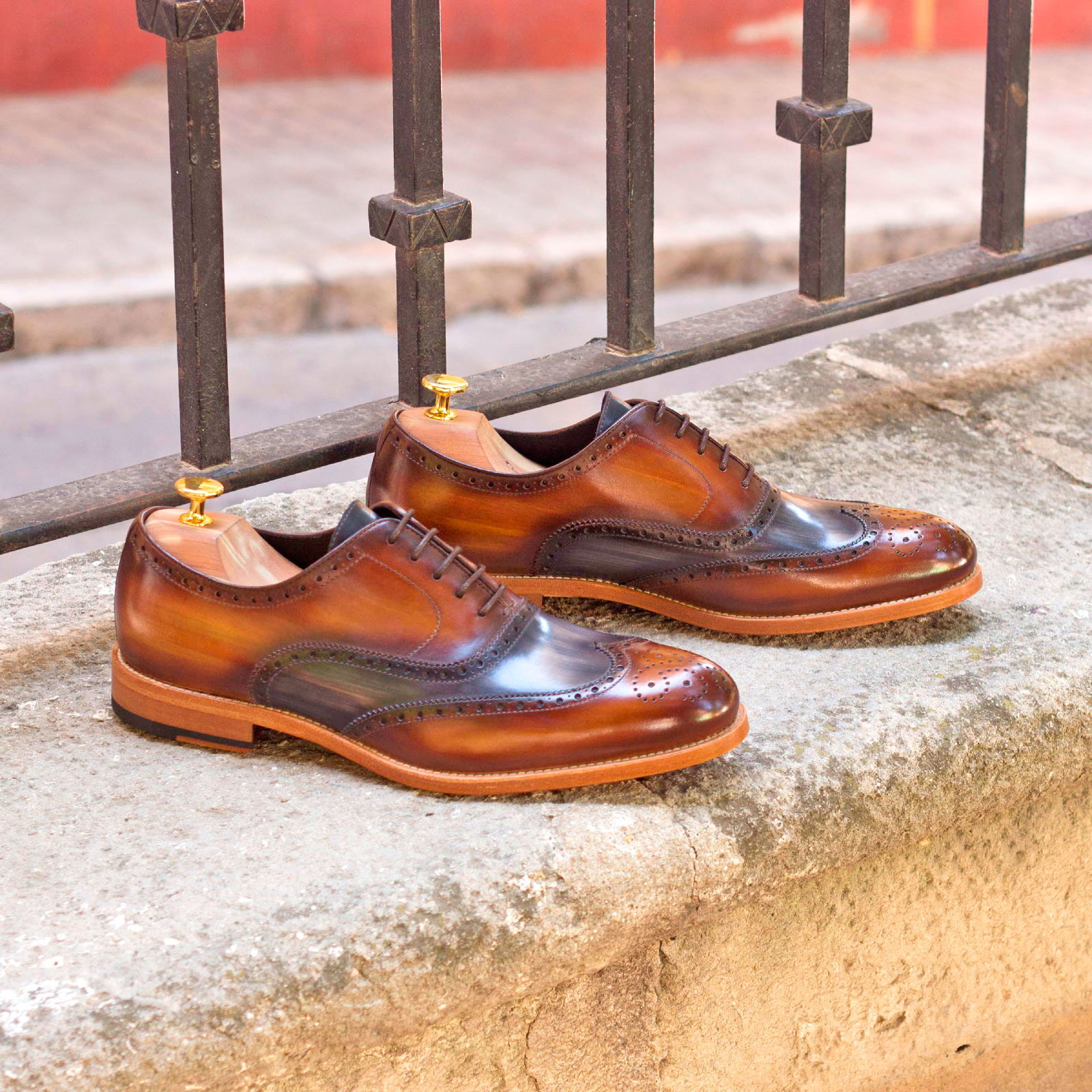 Tesoroa - Patina leather brogue shoes