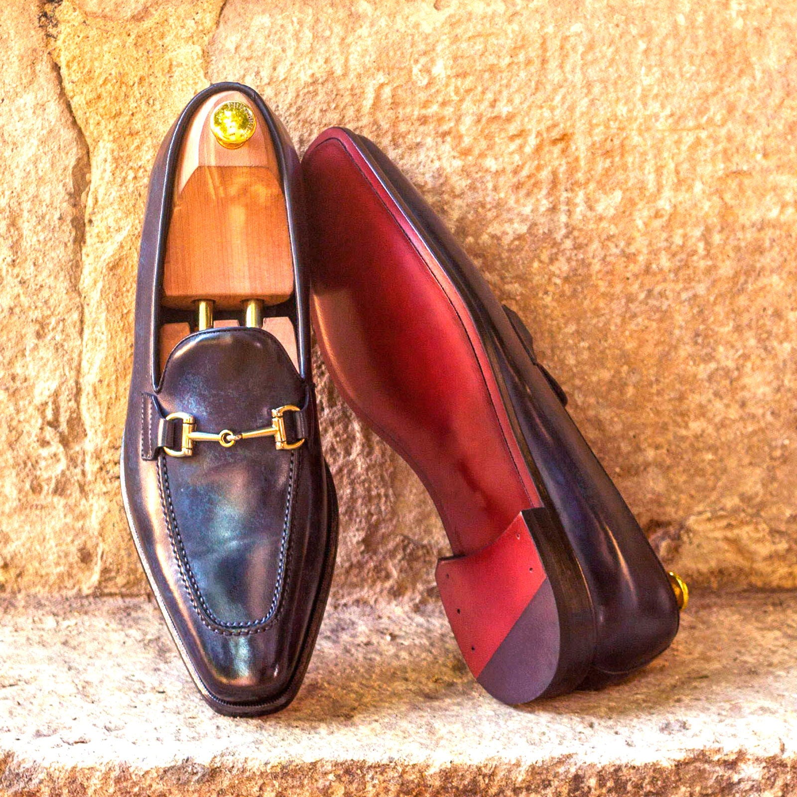 Rufana - Red bottom sole classic Loafers in blue patina