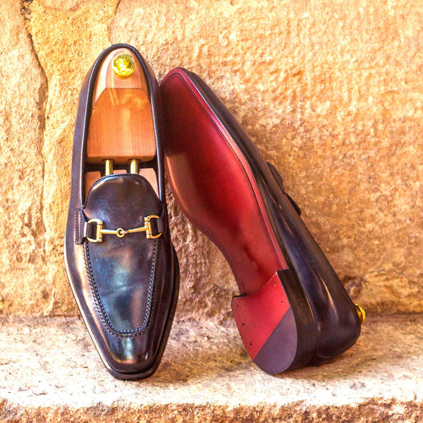 Rufana - Red bottoms classic Loafers in blue patina for men