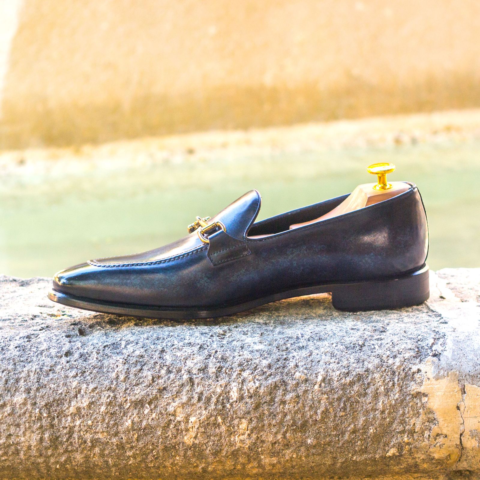 Rufana - Red bottom sole classic Loafers in blue patina