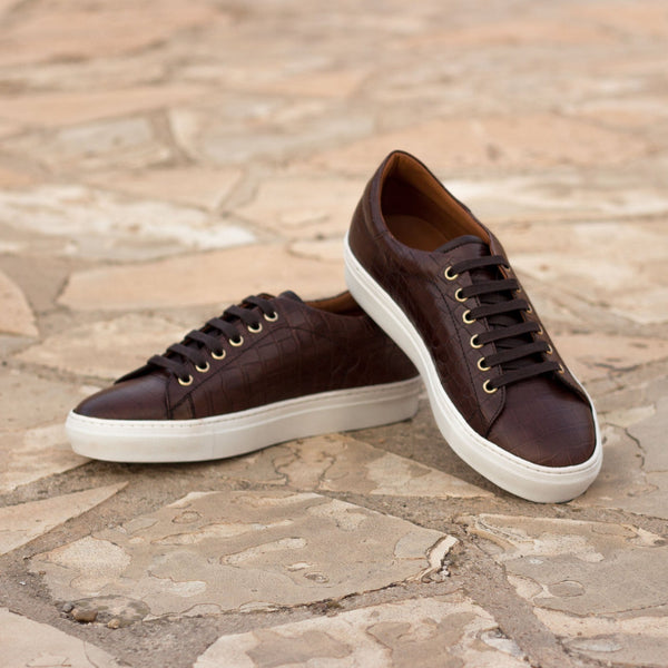 Dimaro -  Dark Brown Men's Italian Croco Embossed Dress Sneakers