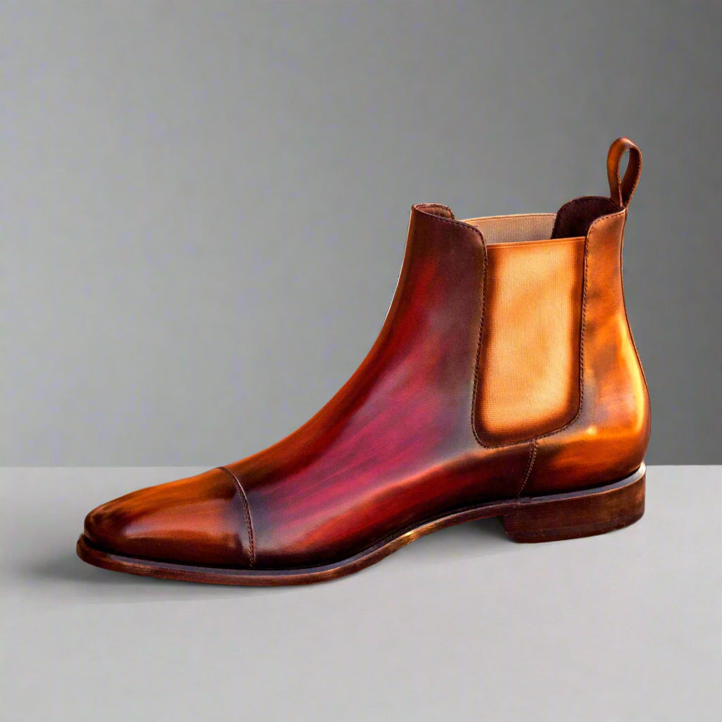 Ruma 2- Men's Unique patina Chelsea red bottom sole boots