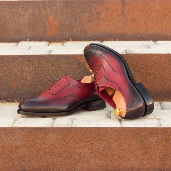 Rovità - elegant whole cut brogue leather burgundy oxford dress shoes