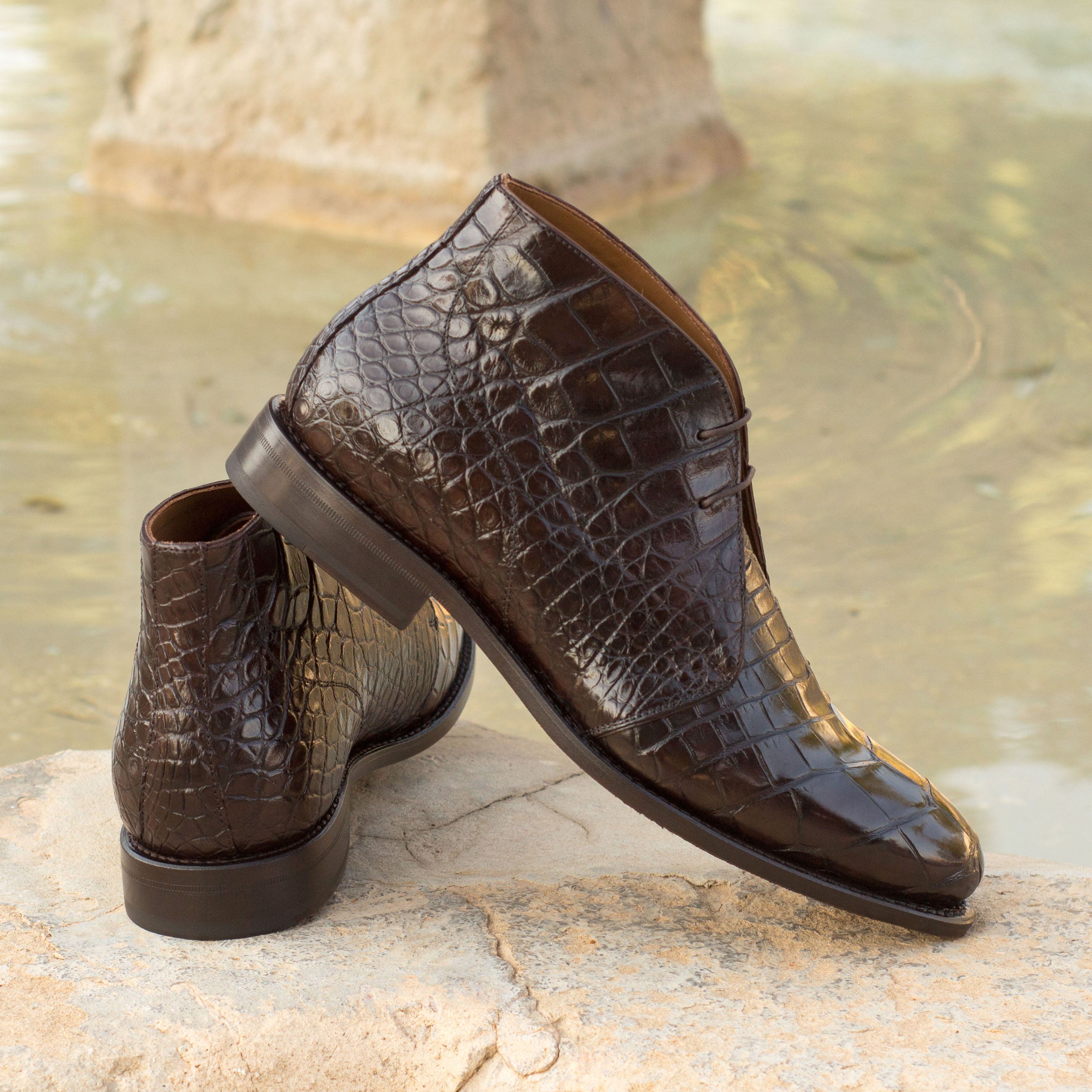 embossed alligator leather chukka boots