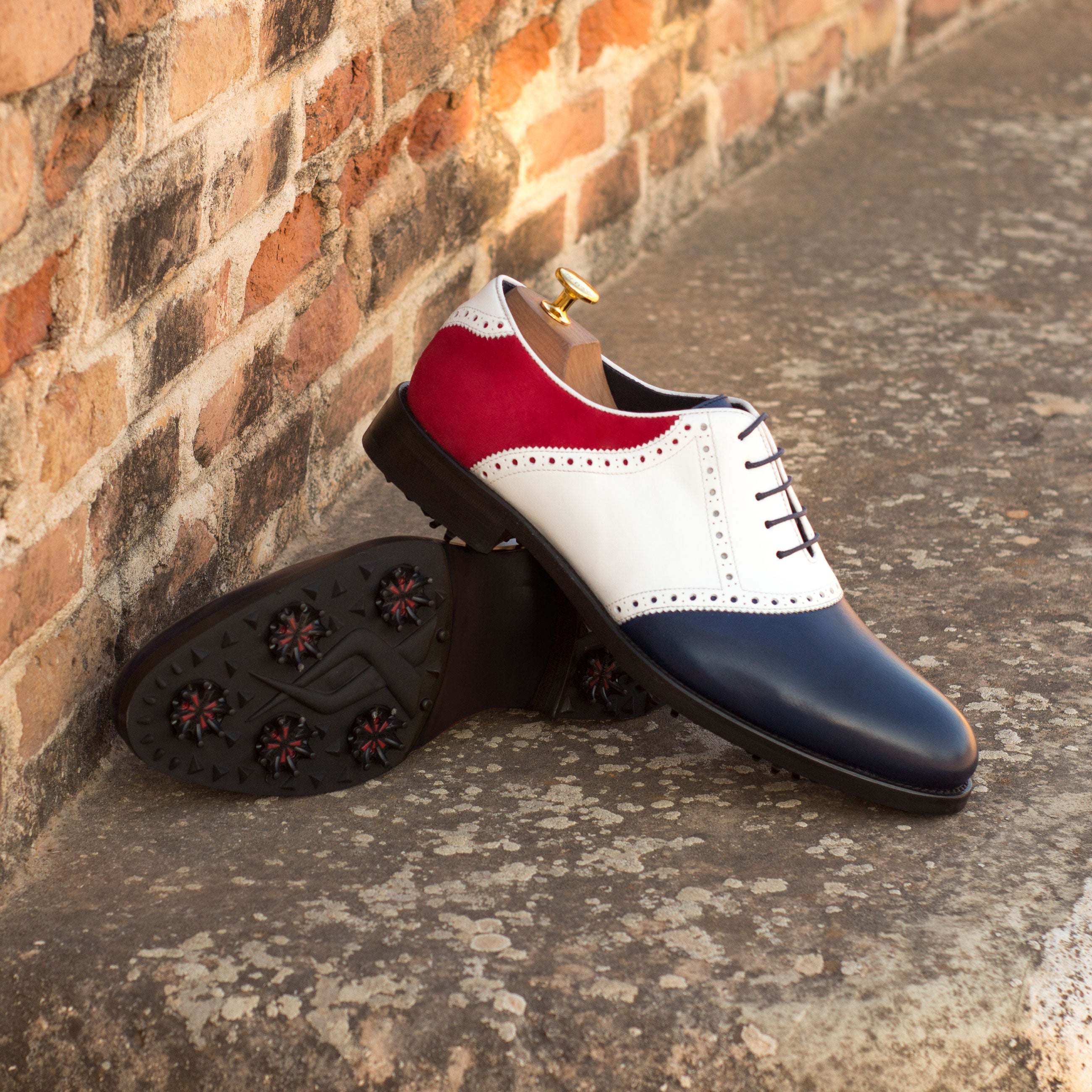 Solarique - 3 tone saddle oxford leather golf shoes