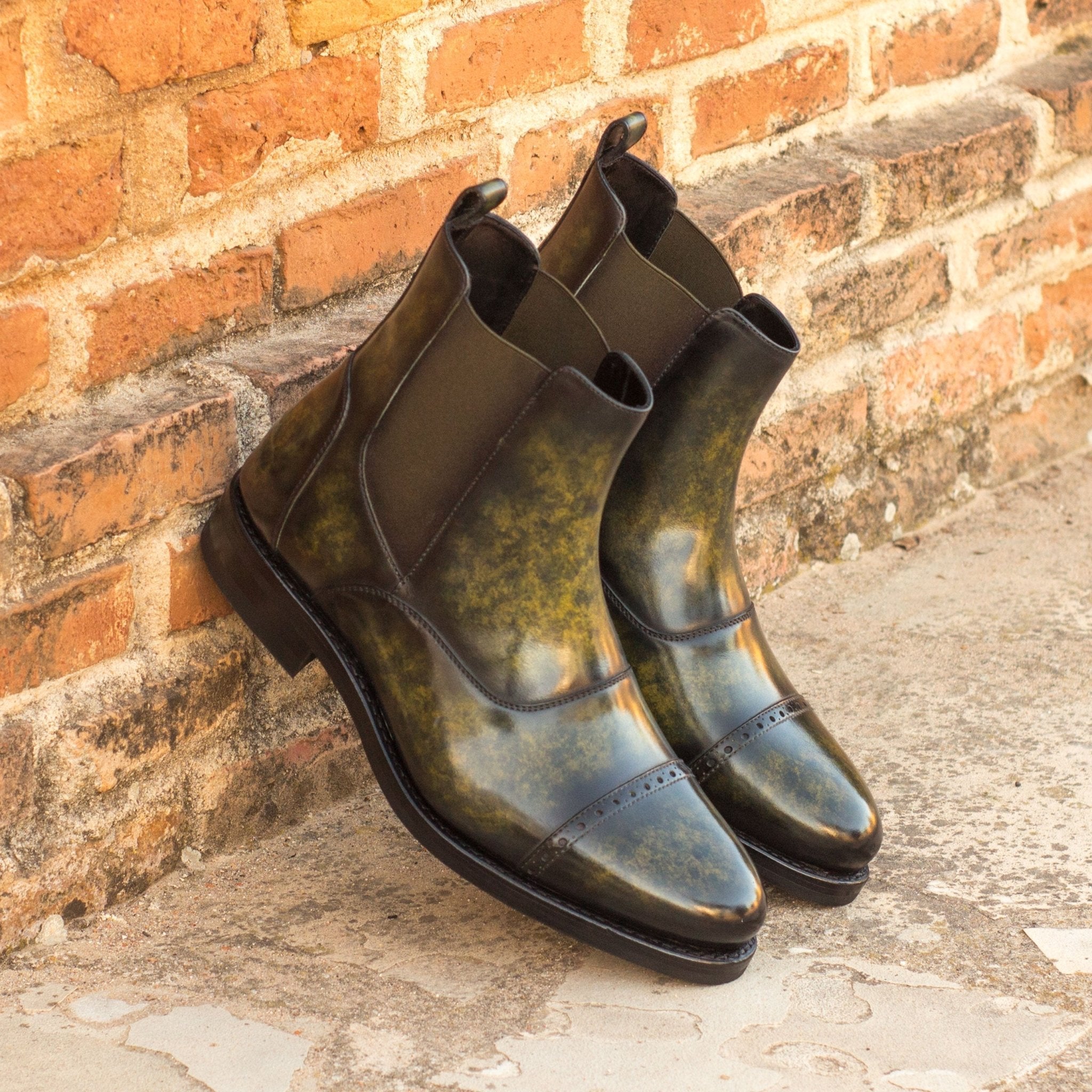 Verdone - Unique Green Patina Chelsea Boot for men