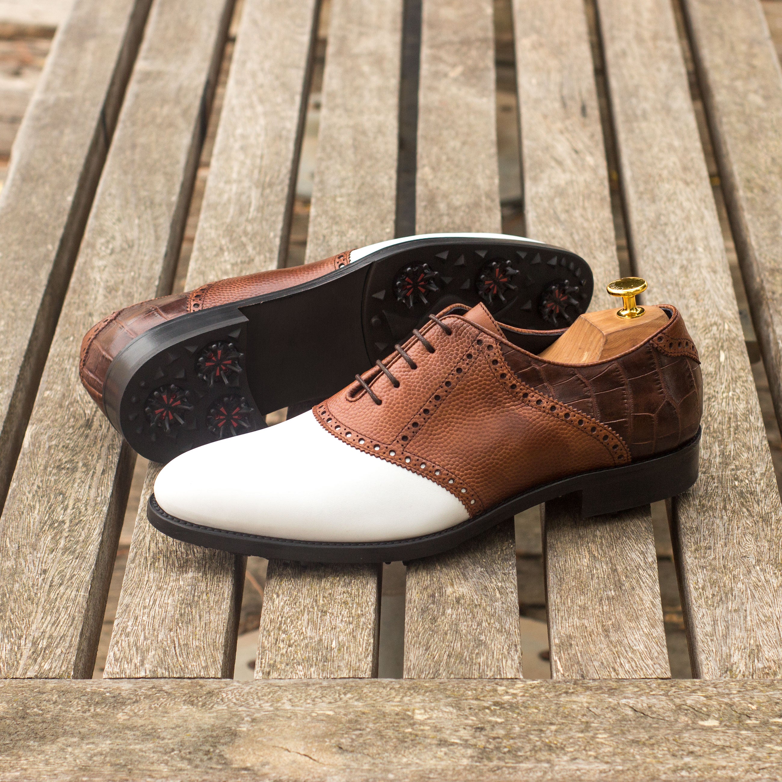 Navianta - Two-tone leather golf oxford dress shoes
