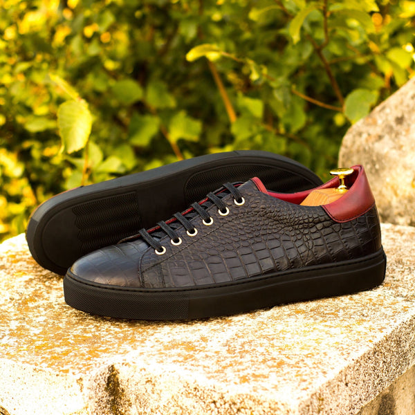 Dimaro -  Black Men's Italian Croco Embossed Dress Sneakers