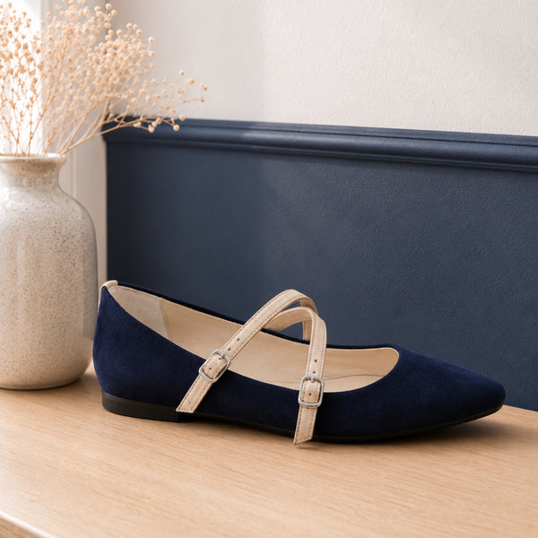 Lunoalia suede cross-strap Mary Jane flats for women, view 2 of 3