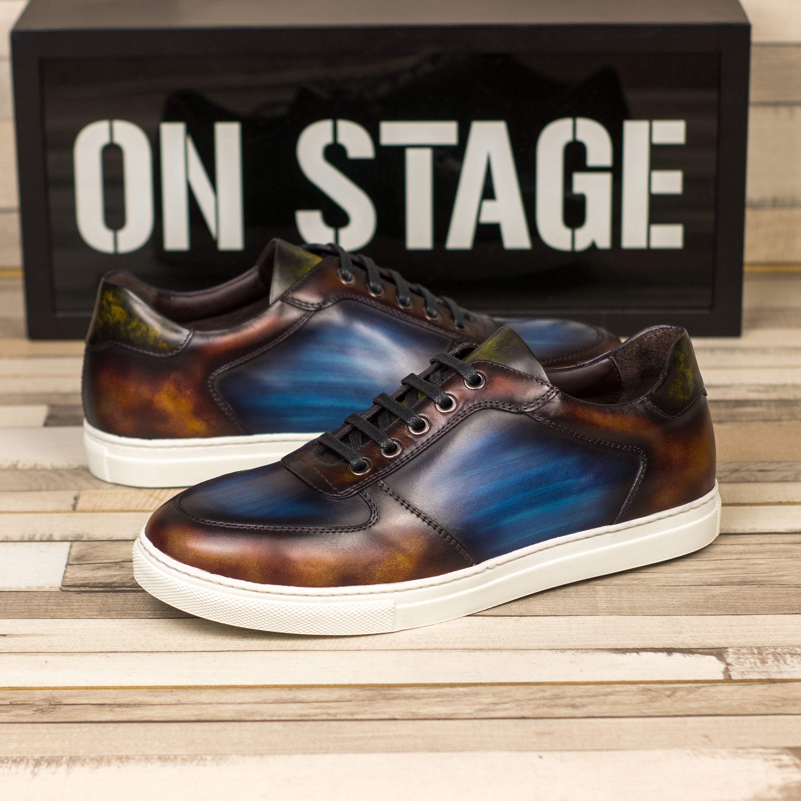 Dimaro -  Fire / Denim Men's Hand-Painted Italian Dress Sneakers
