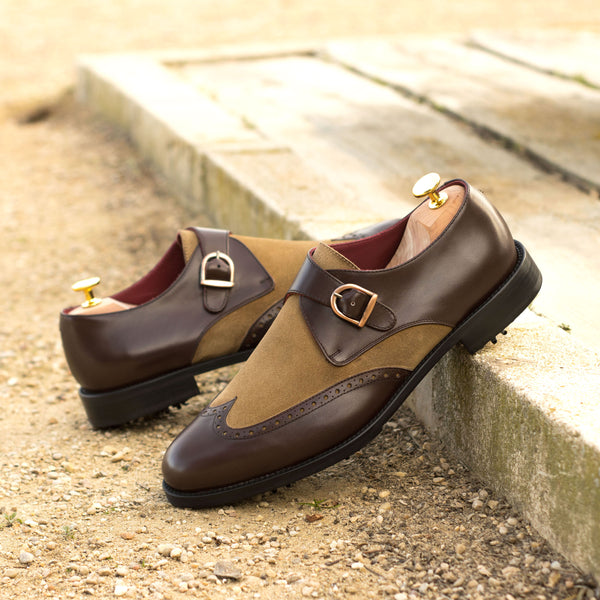 Celaris - leather monk strap golf shoes - Suede and luxe leather