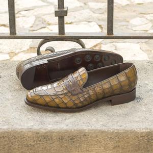 Raman  - Green Crocodile embossed leather loafers for men